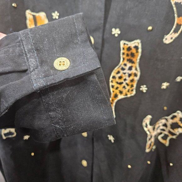 Club Z Denim Button-Up Shirt Women Plus 2X Cats Leopard Gold Appliqué V Neck - Picture 4 of 10